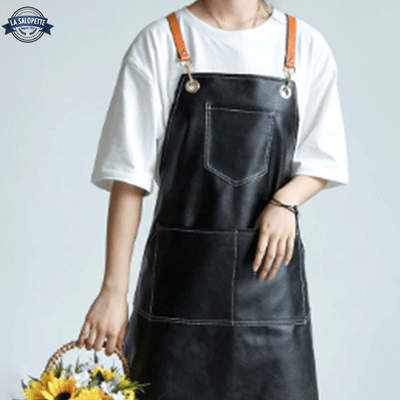 Tablier Cuir Noir avec Bretelle