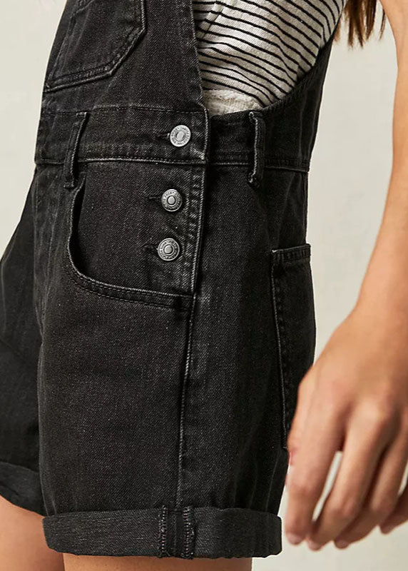 Salopette Corta di Jeans Nera Crow