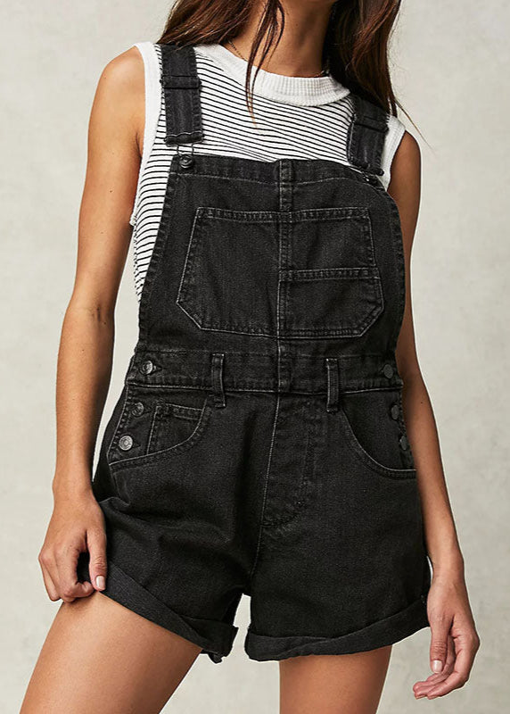 Salopette Corta di Jeans Nera Crow