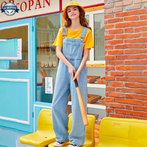 Salopette di Jeans Ampia Pamplum