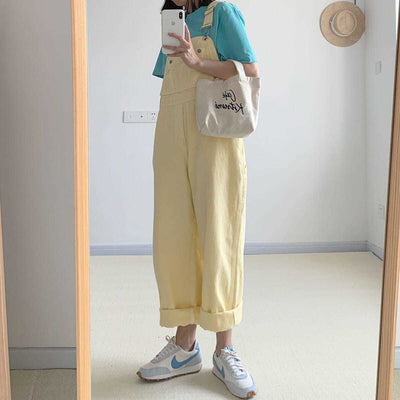 Salopette di Jeans Giallo Pastello