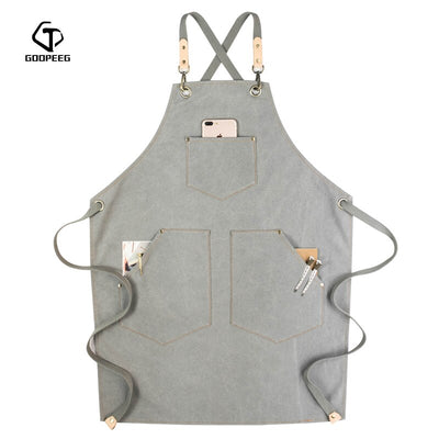 GOOPEEG grembiule da lavoro estivo in tela denim versione coreana parrucchiere barista floreale LOGO personalizzato in vita