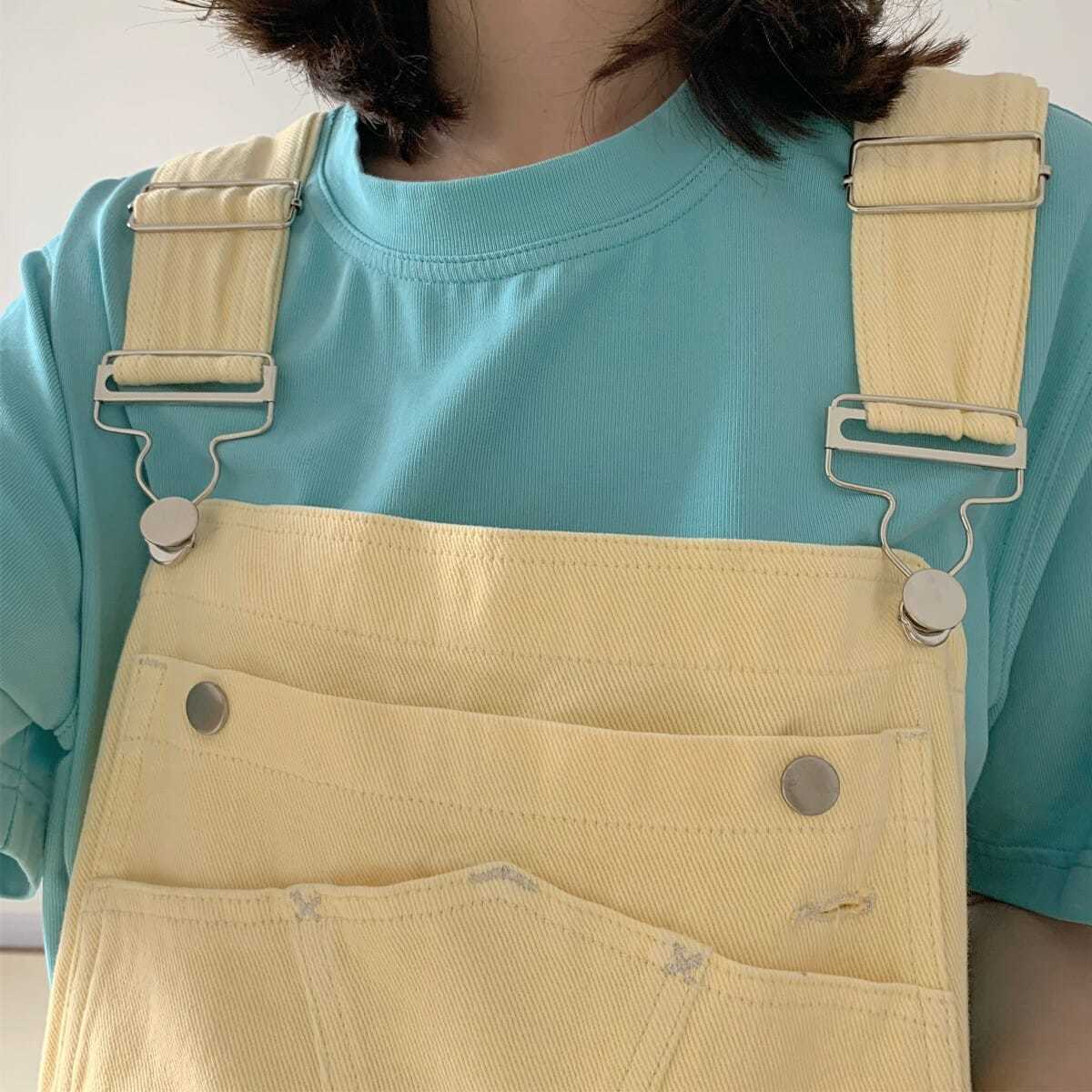Salopette di Jeans Giallo Pastello