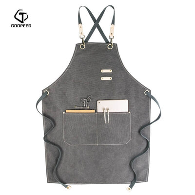 GOOPEEG grembiule da lavoro estivo in tela denim versione coreana parrucchiere barista floreale LOGO personalizzato in vita