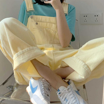 Salopette di Jeans Giallo Pastello