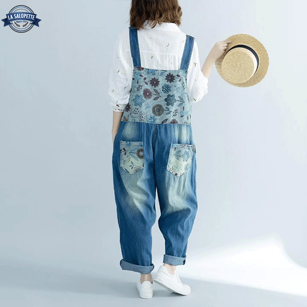 Salopette di Jeans Grande con Fiore Arabi