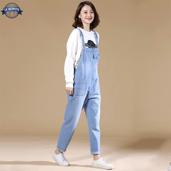 Salopette di Jeans Aspetto Blu Chiaro