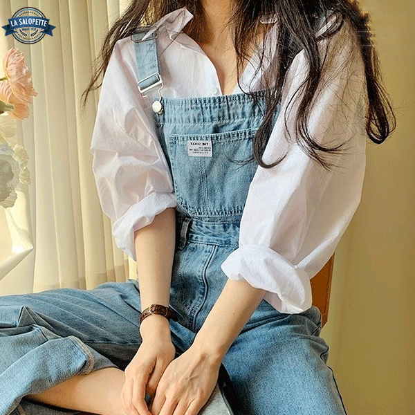 Salopette in Jeans con Passanti Blu
