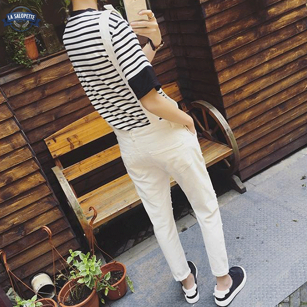Salopette di Jeans Katze Strappato Beige