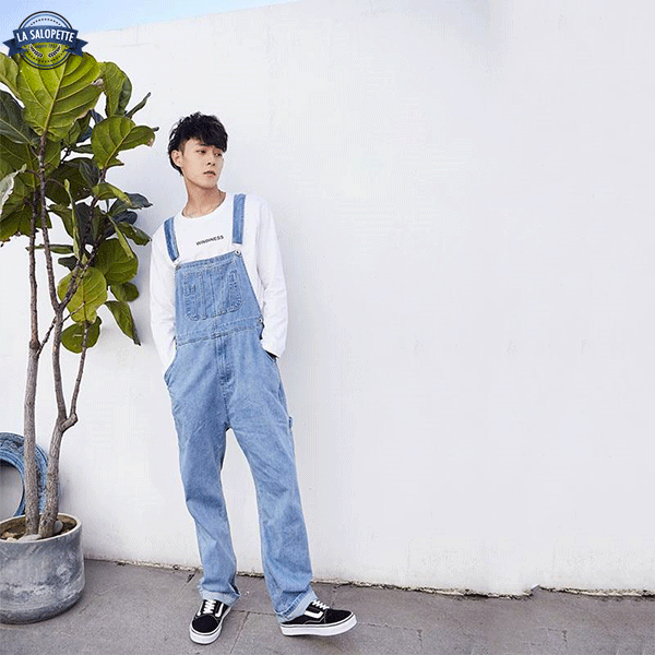 Salopette in Jeans Blu in Denim Chiaro Leto