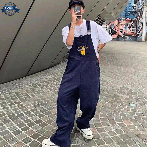 Salopette in Velluto Winnie Puh Blu