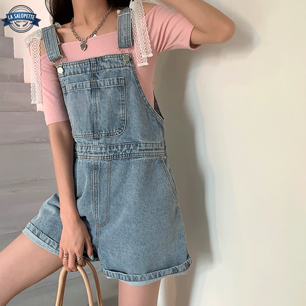 Salopette Corta in Jeans Chiaro Lassy