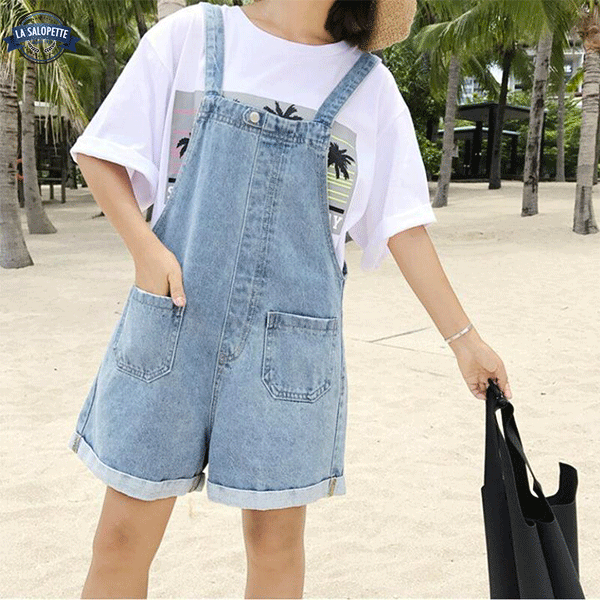 Salopette Corta Jeans con Bretelle da Donna