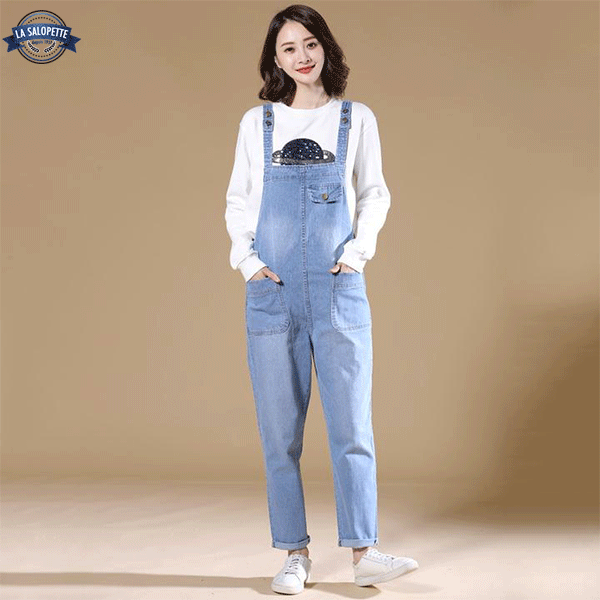 Salopette di Jeans Aspetto Blu Chiaro