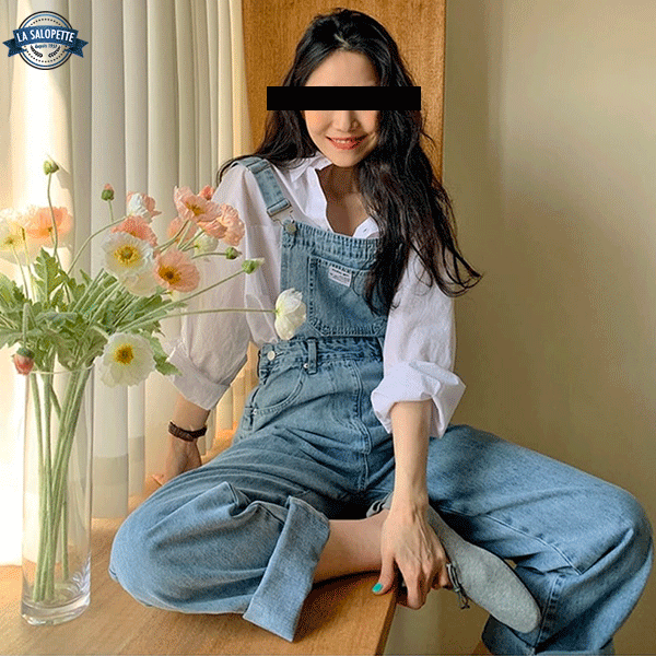 Salopette in Jeans con Passanti Blu