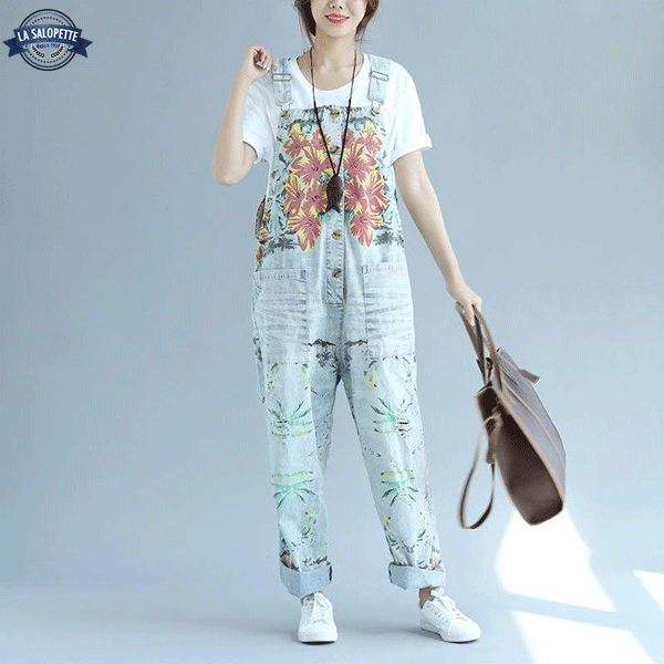 Salopette in Jeans con Fiori Lilia
