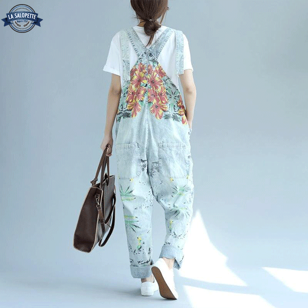 Salopette in Jeans con Fiori Lilia