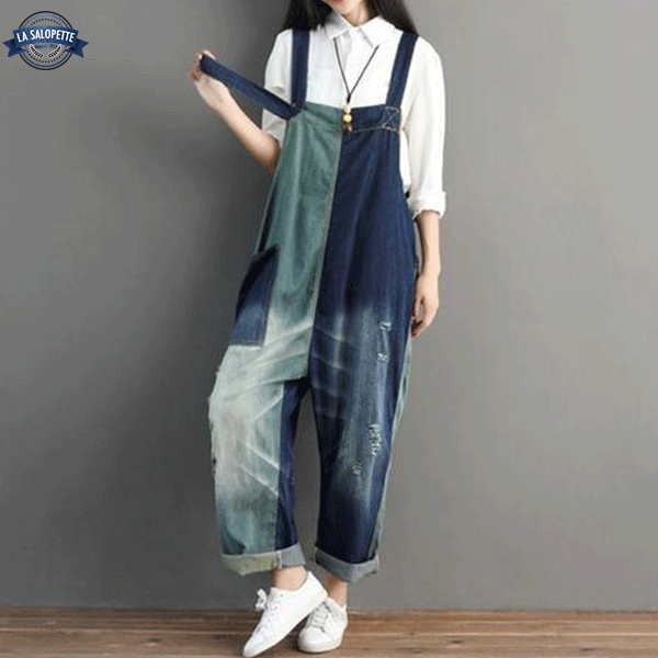 Salopette di Jeans Ampia Contro