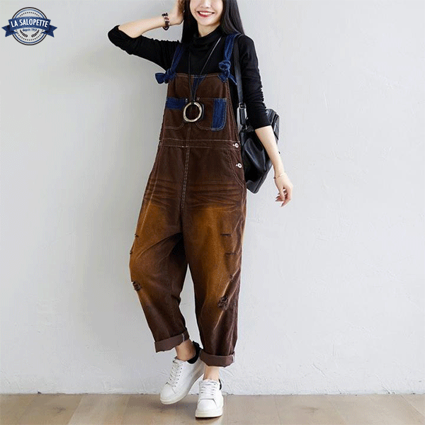 Salopette di Jeans Marrone Fulvo
