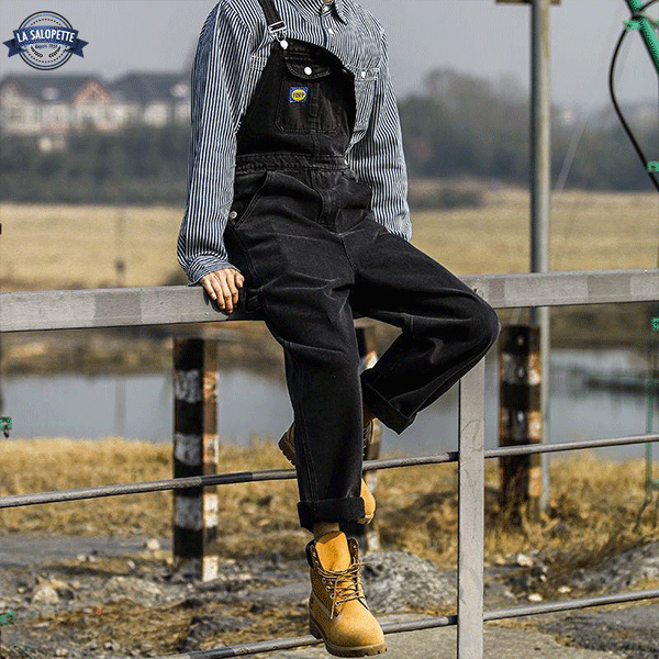 Salopette in Jeans Nera di Rameau