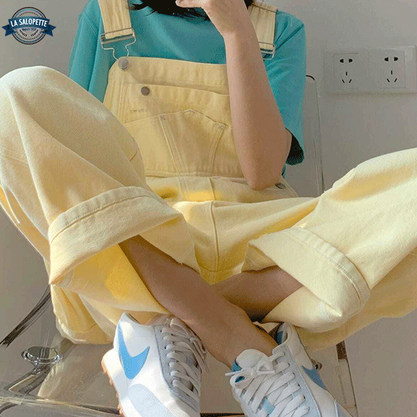 Salopette di Jeans Giallo Pastello