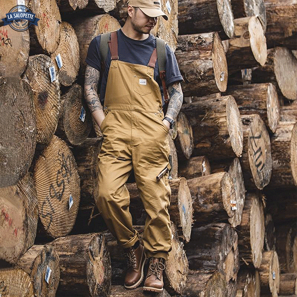 Salopette da Lavoro in Velluto a Coste Marrone